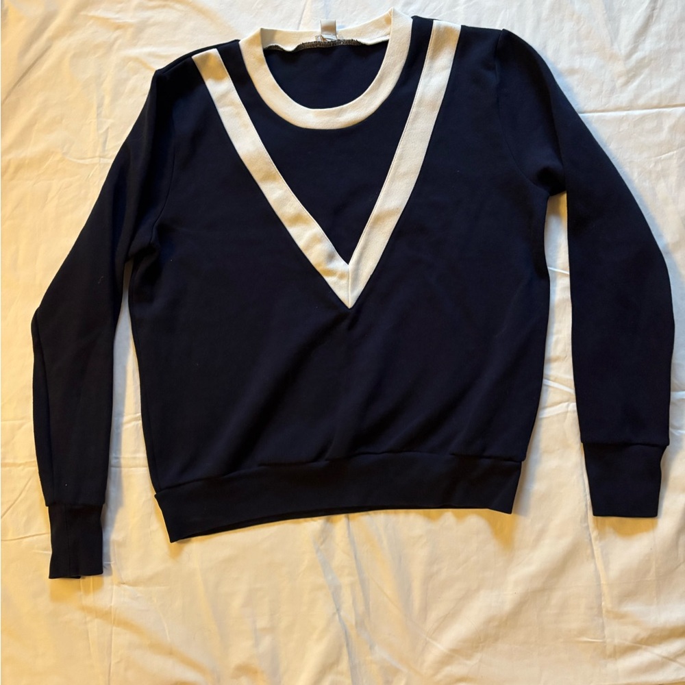J. Crew Navy and Cream V-Neck Sweater - Picture 2 of 5